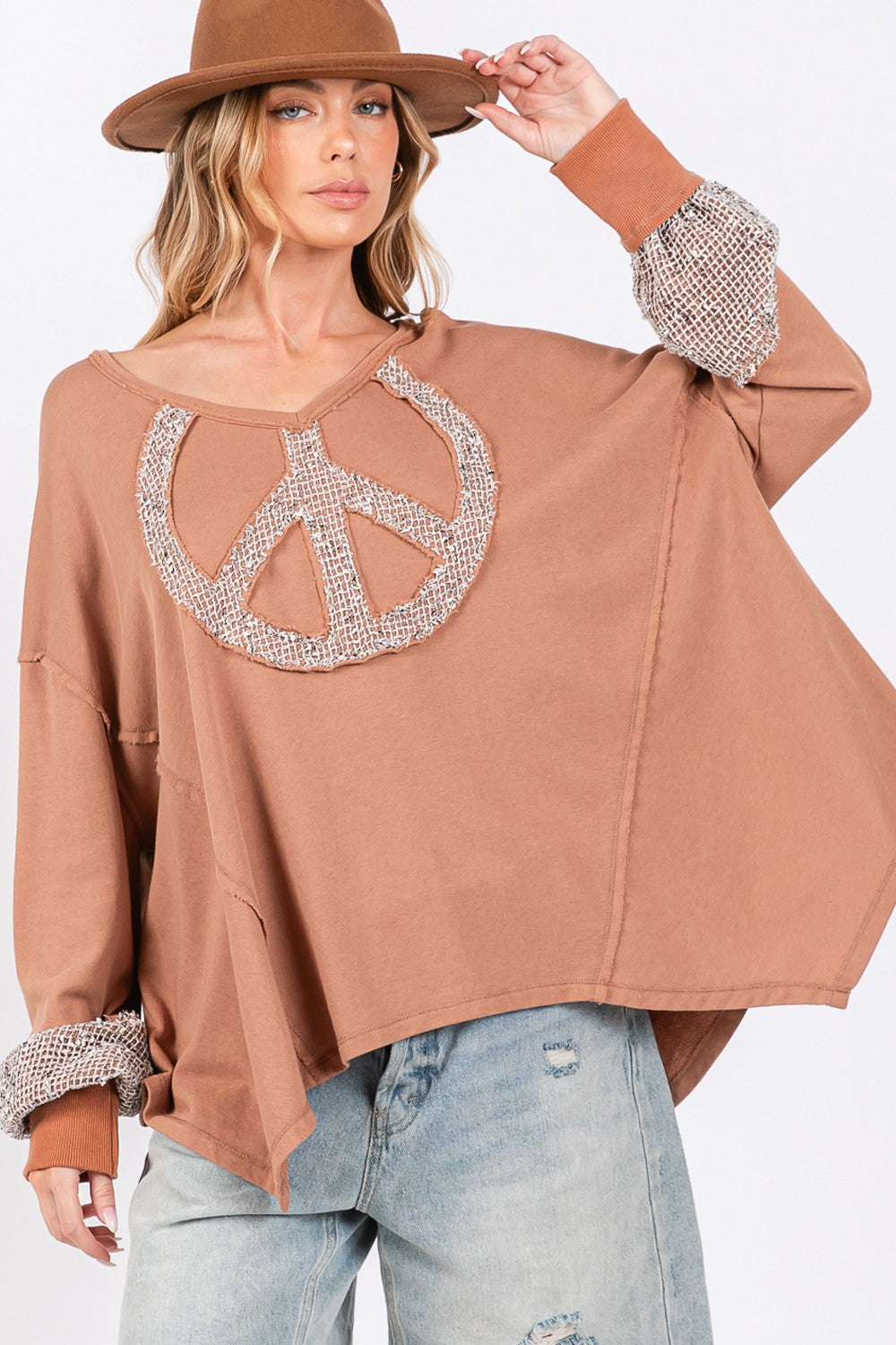 SAGE + FIG Peace Sign Mineral Wash Terry Top - Charming Charlie