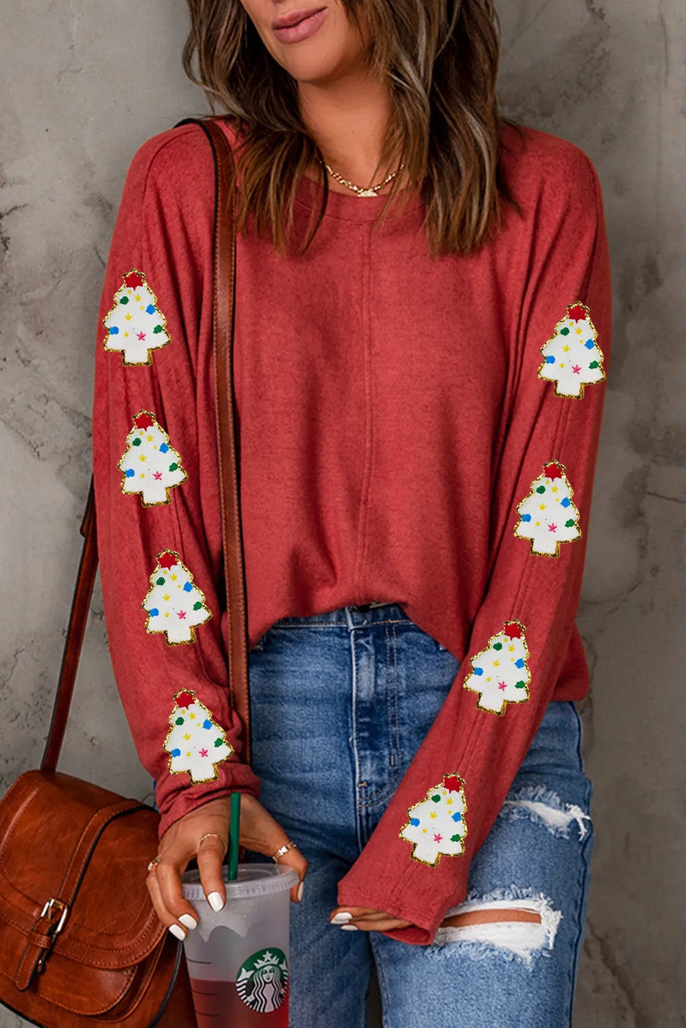 Christmas Tree Round Neck Long Sleeve Top - Charming Charlie