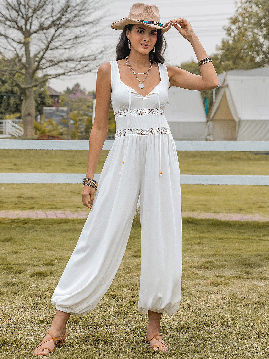 Backless Wide Strap Wide Leg Jumpsuit - Charming Charlie