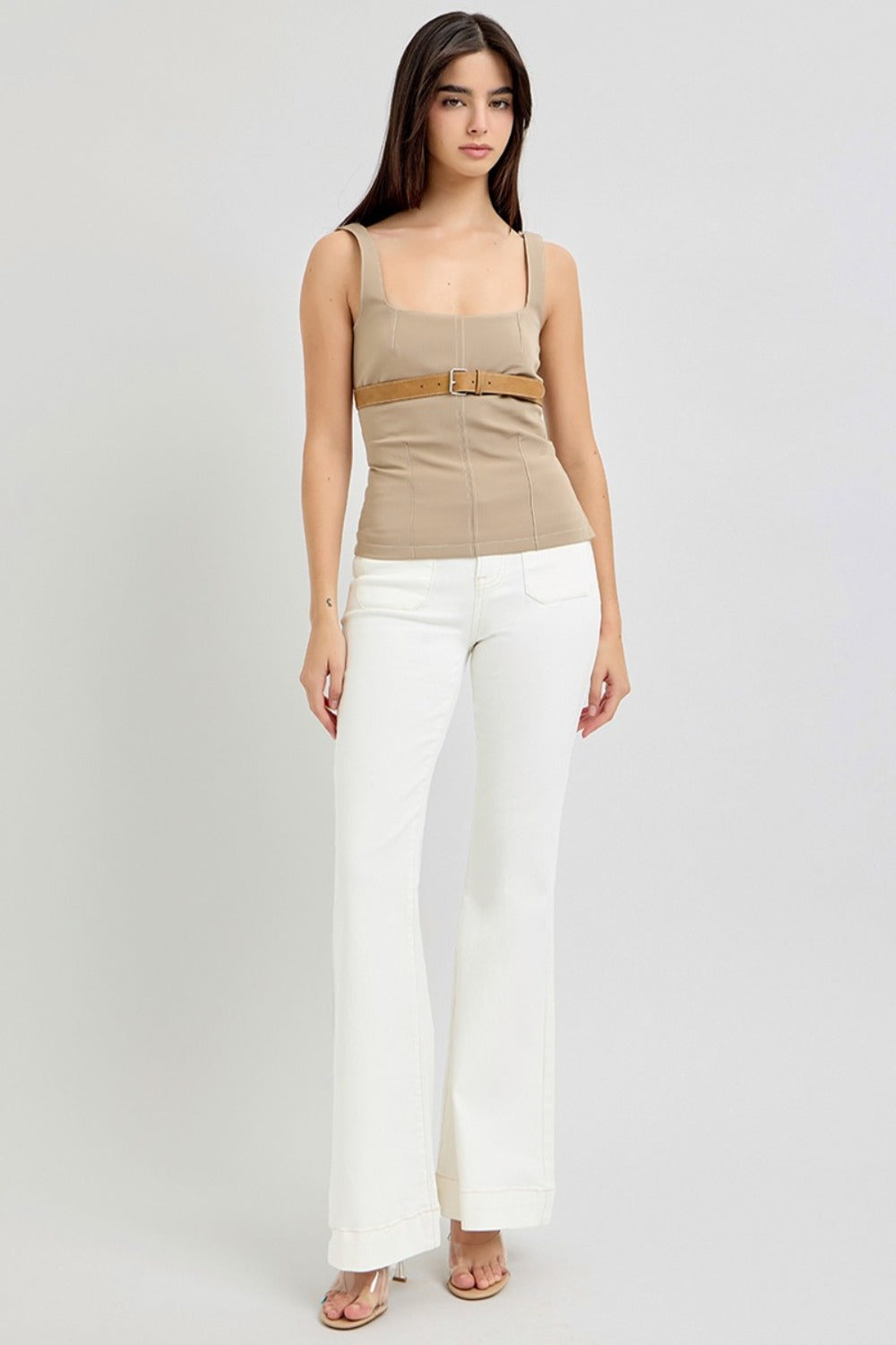 RISEN Full Size High Rise Front Patch Pocket Flare Jeans - Charming Charlie