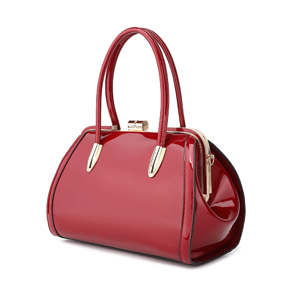 Patent Leather Double Handle Frame Satchel - Charming Charlie