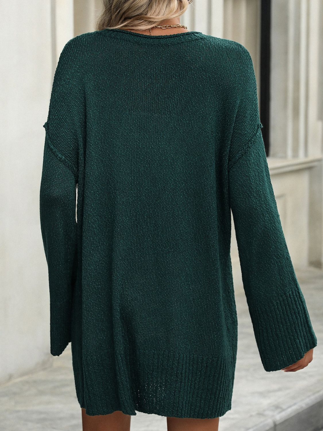 Round Neck Dropped Shoulder Sweater - Charming Charlie