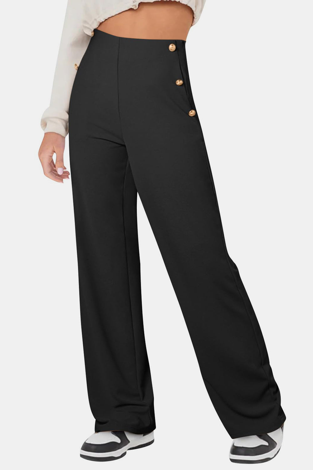 Decorative Button High Rise Pants - Charming Charlie
