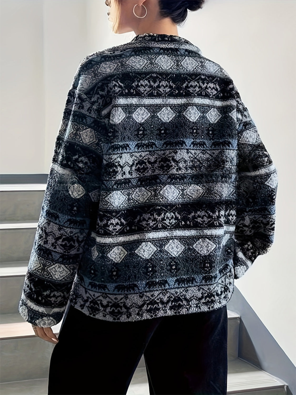 Geometric Turtleneck Zip Up Jacket - Charming Charlie