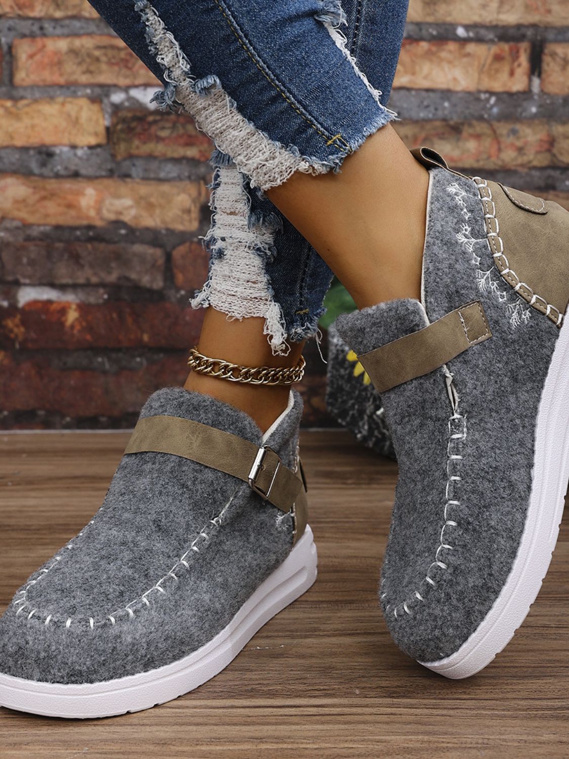 Contrast Round Toe Buckle Sneakers - Charming Charlie