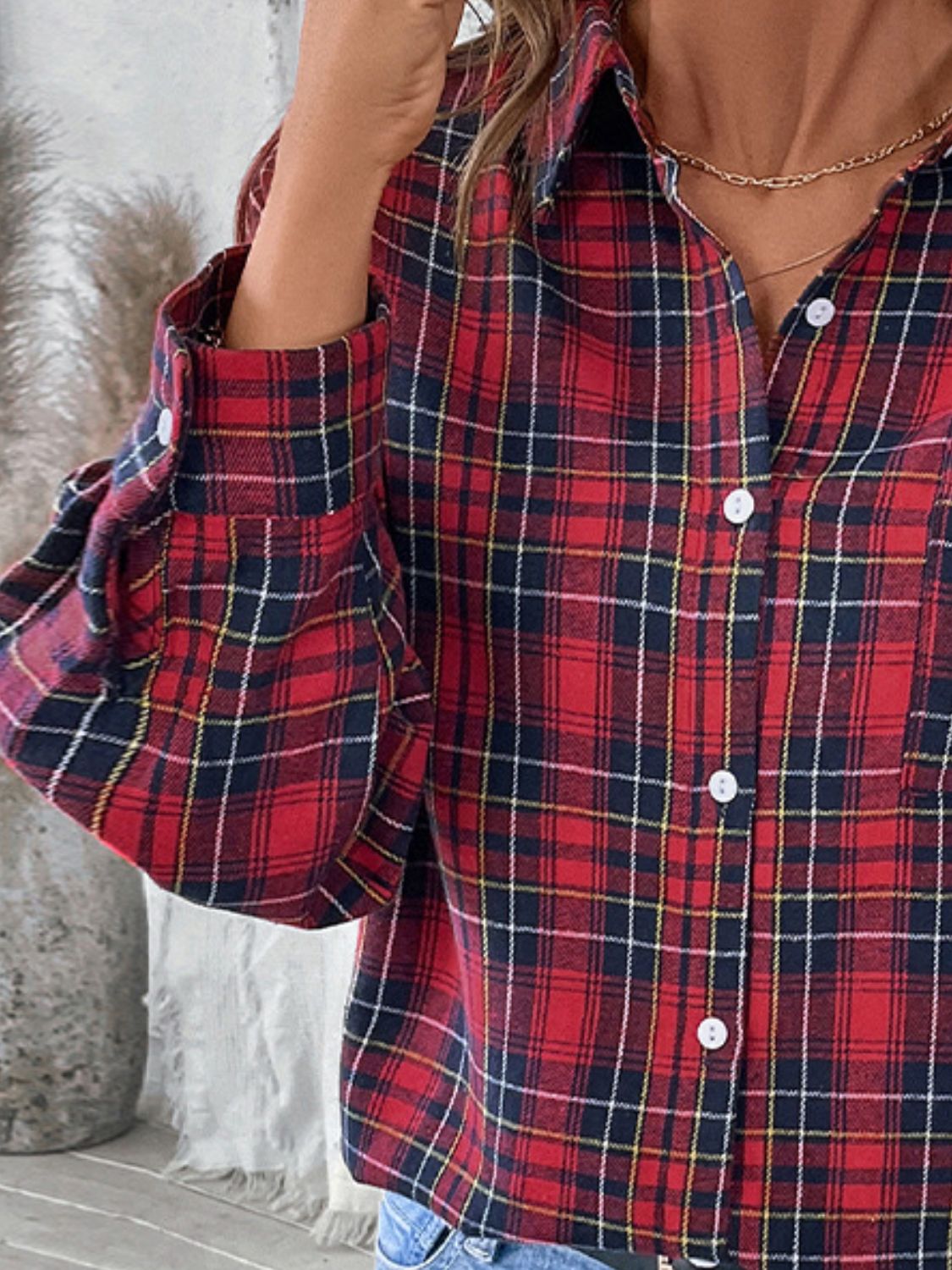 Perfee Plaid Button Up Long Sleeve Shirt - Charming Charlie