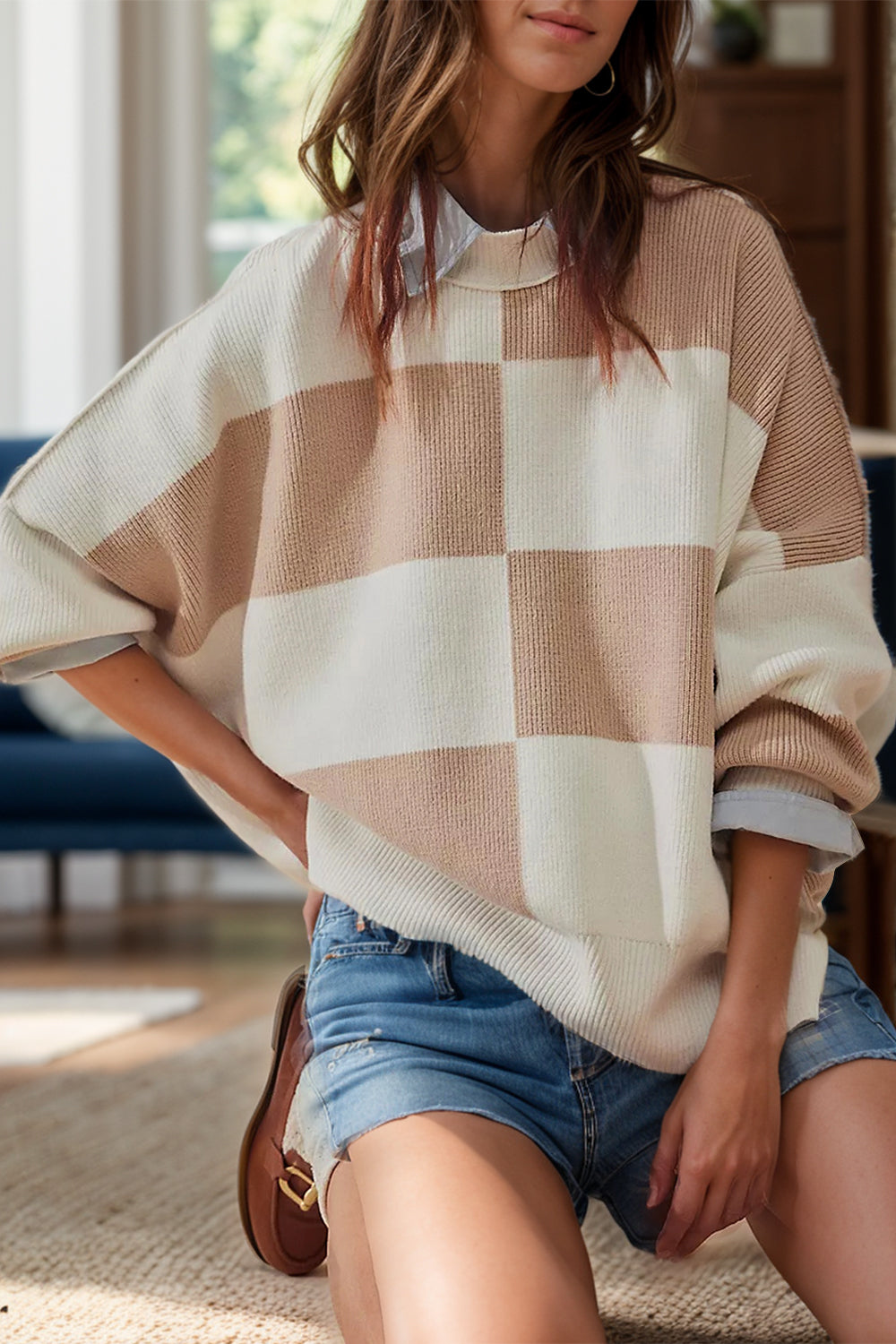 Color Block Round Neck Long Sleeve Sweater - Charming Charlie