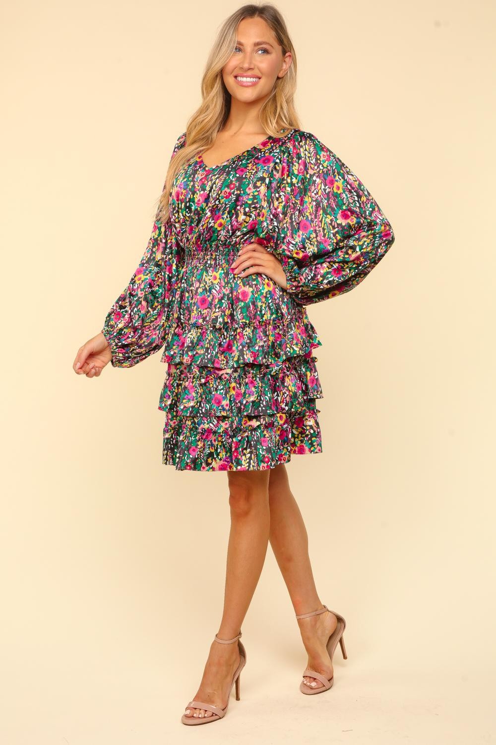 Haptics V-Neck Satin Floral Layered Dress - Charming Charlie