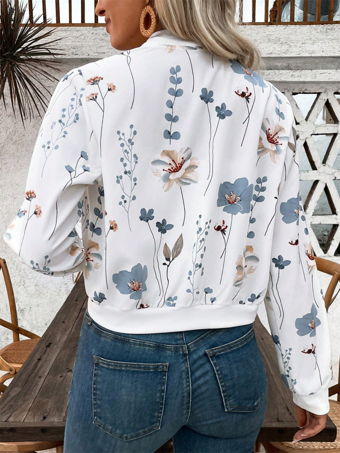 Printed Zip Up Long Sleeve Jacket - Charming Charlie