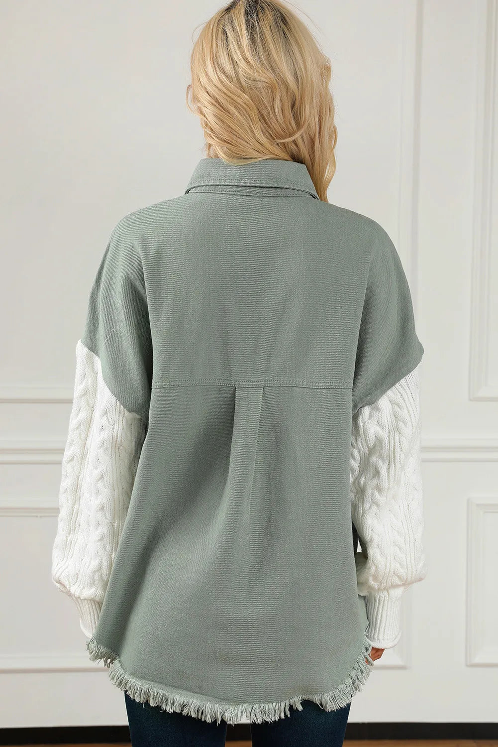 Raw Hem Collared Neck Button Up Long Sleeve Jacket - Charming Charlie