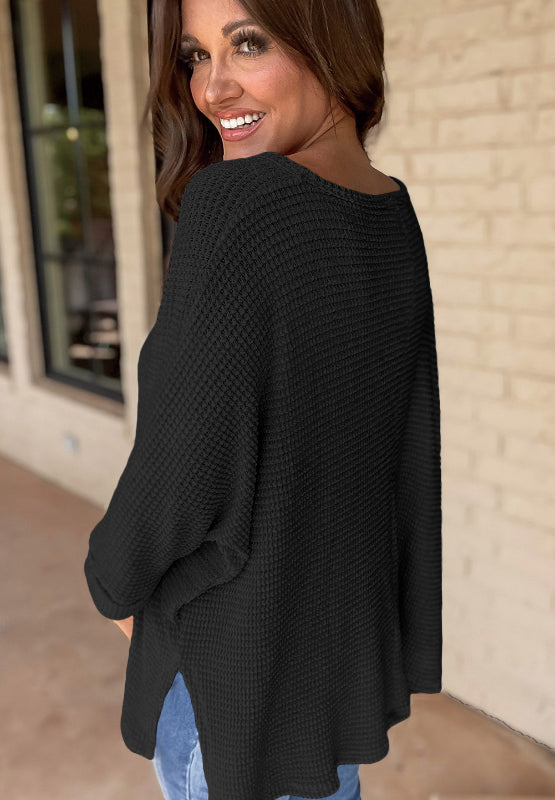 Side Slit V-Neck Long Sleeve Top - Charming Charlie