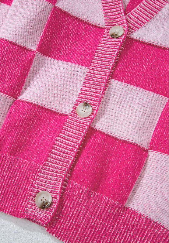 Checkered V-Neck Long Sleeve Cardigan - Charming Charlie