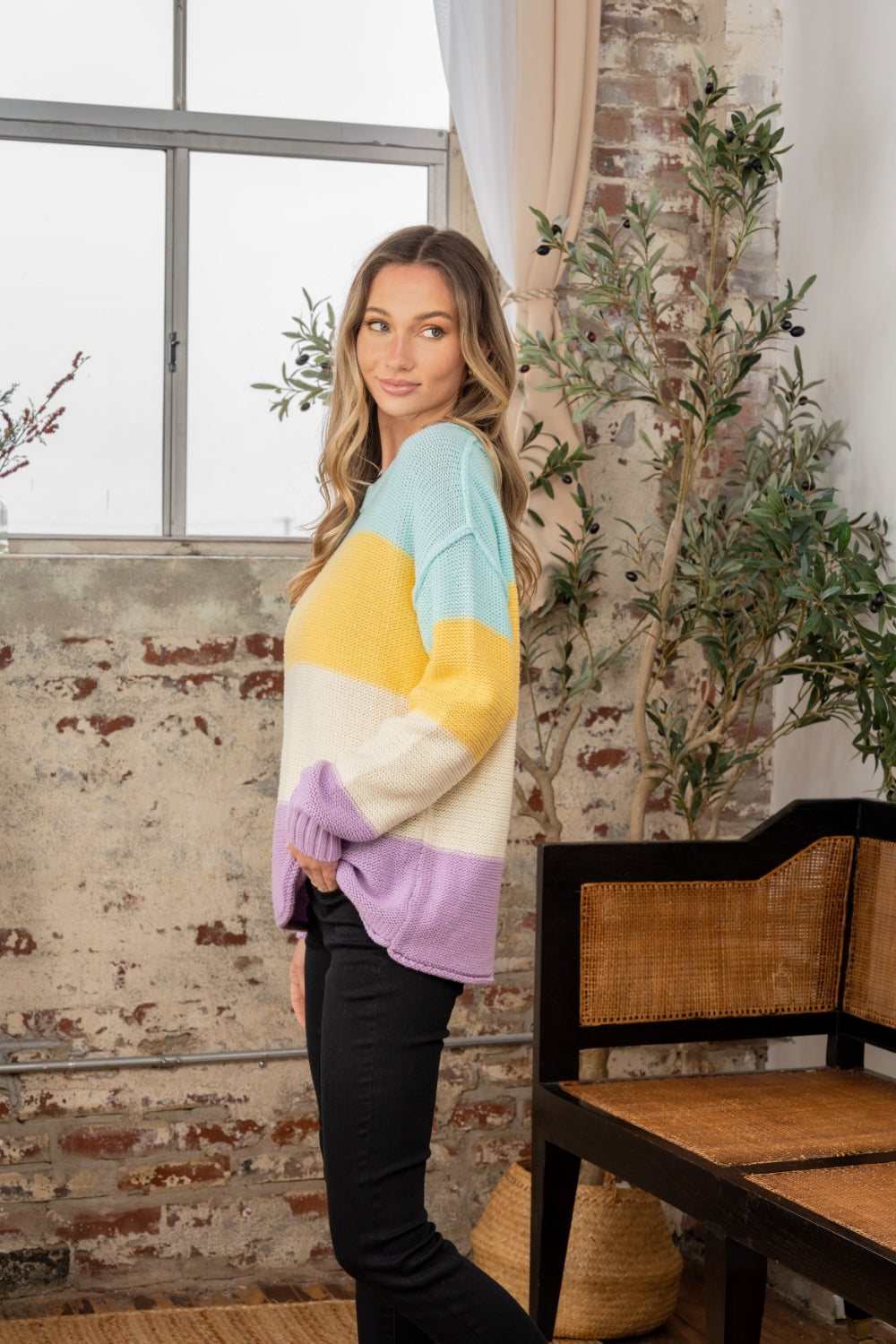 Sew In Love Full Size Color Block Exposed Seam Sweater - Charming Charlie