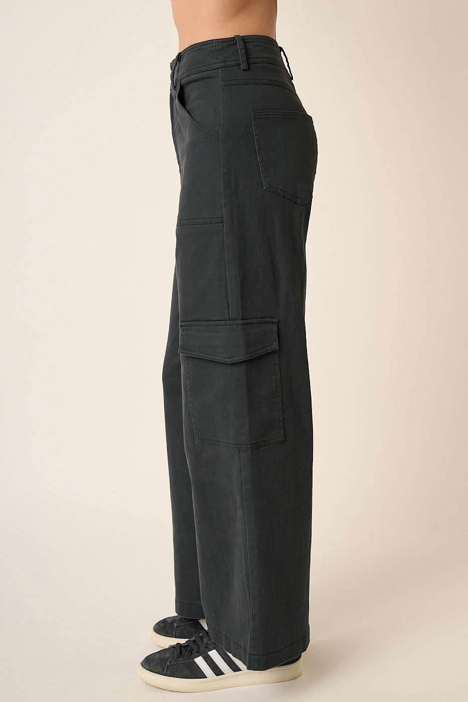 Mittoshop Wide Leg High Waist Pants with Cargo Pockets - Charming Charlie