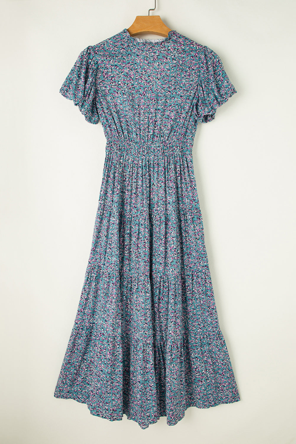 Tiered Printed Notched Short Sleeve Dress - Charming Charlie