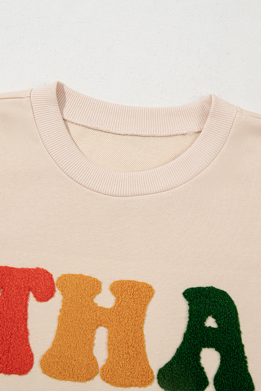 THANKS Round Neck Long Sleeve Sweatshirt - Charming Charlie