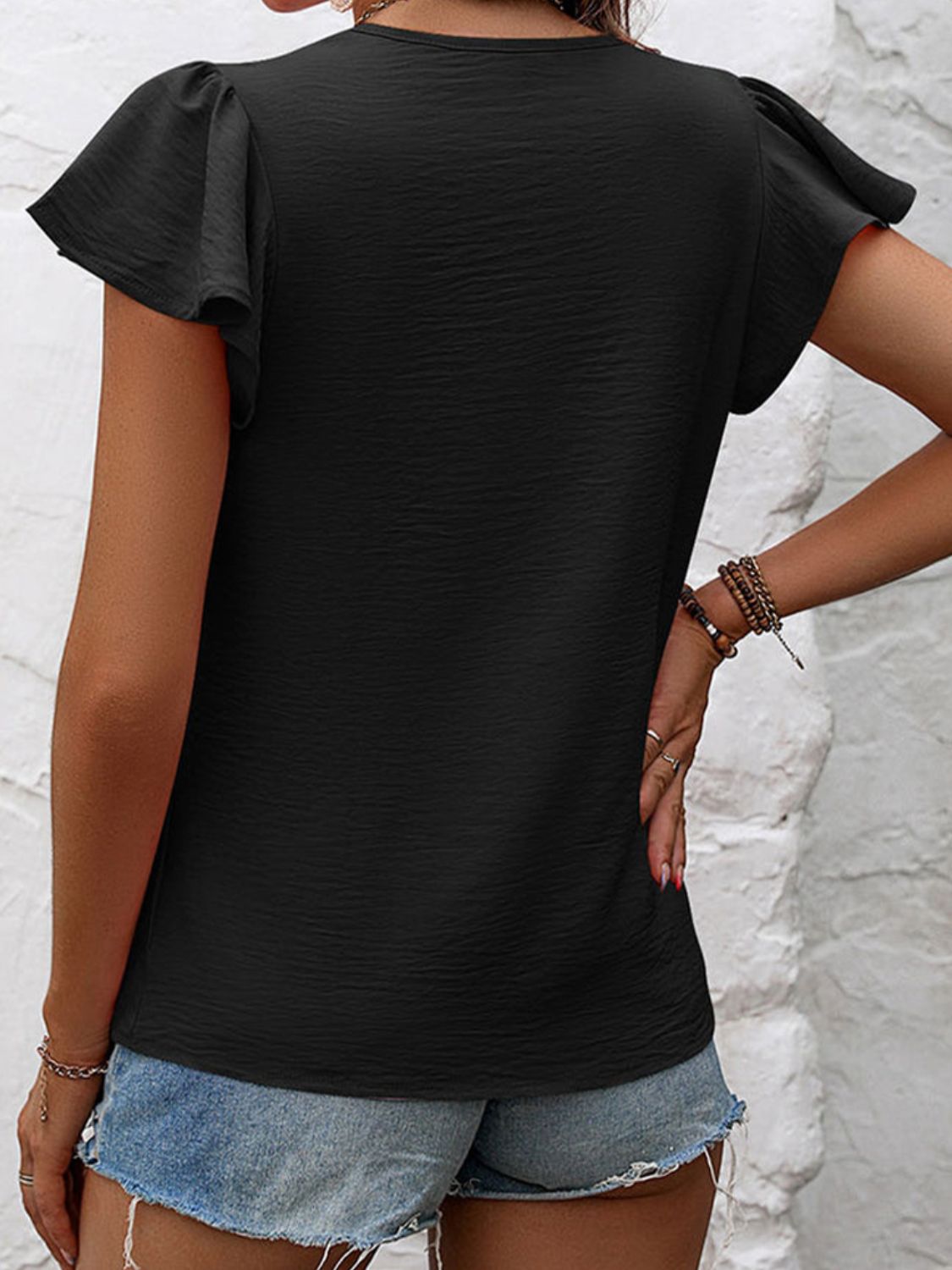 Ruffled Round Neck Cap Sleeve Blouse - Charming Charlie