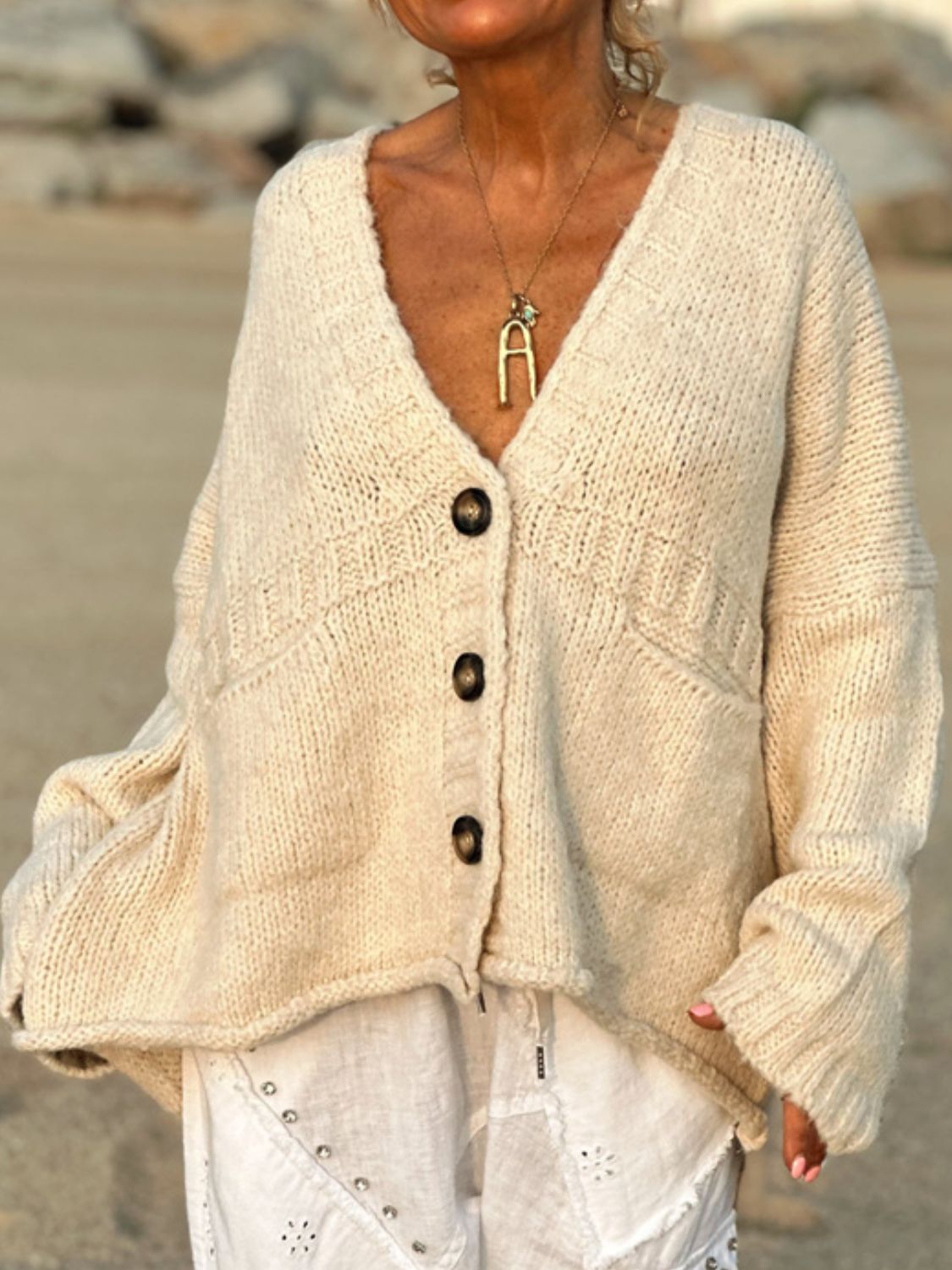 Pocketed V-Neck Button Up Cardigan - Charming Charlie