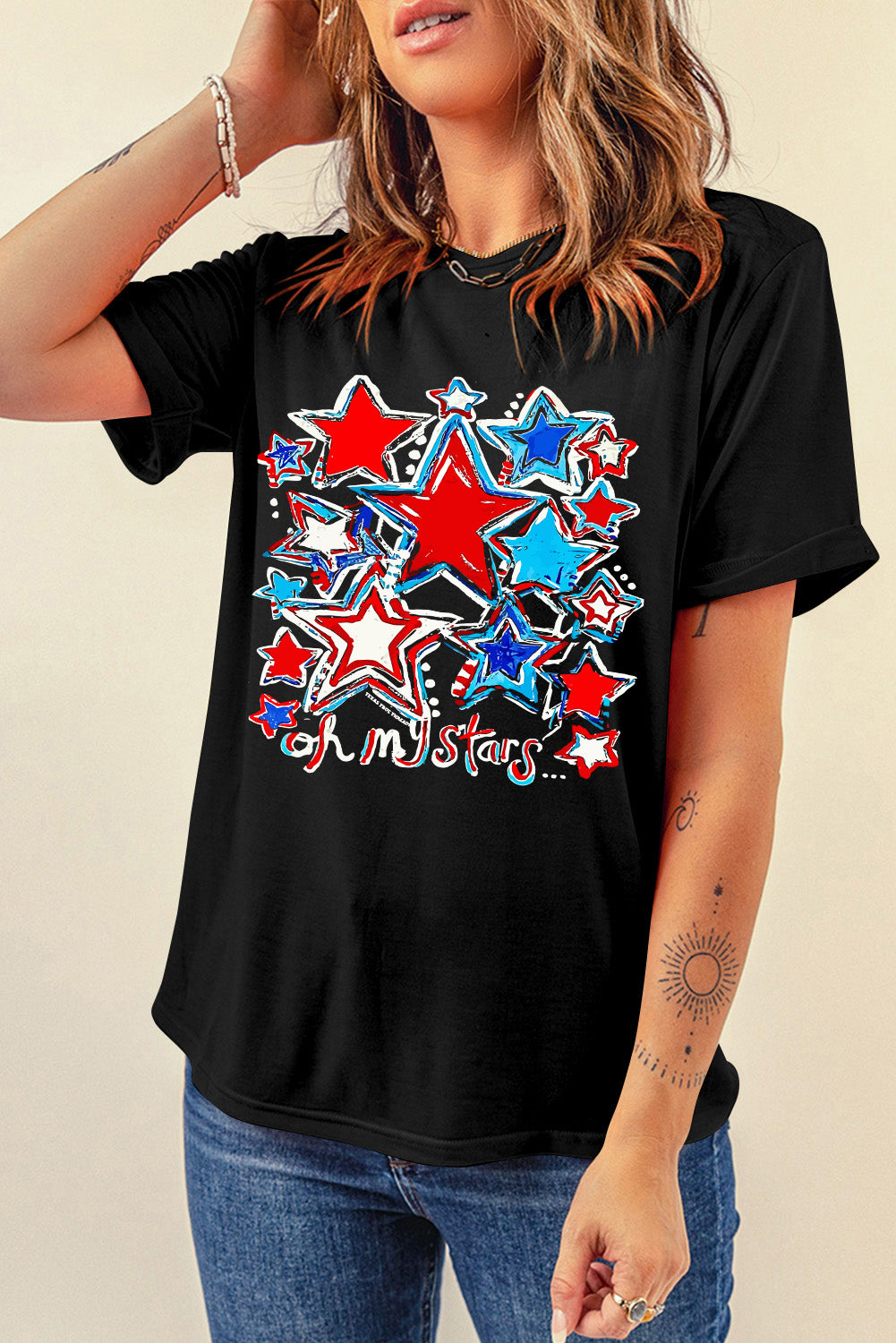 Graphic Round Neck Short Sleeve T-Shirt - Charming Charlie