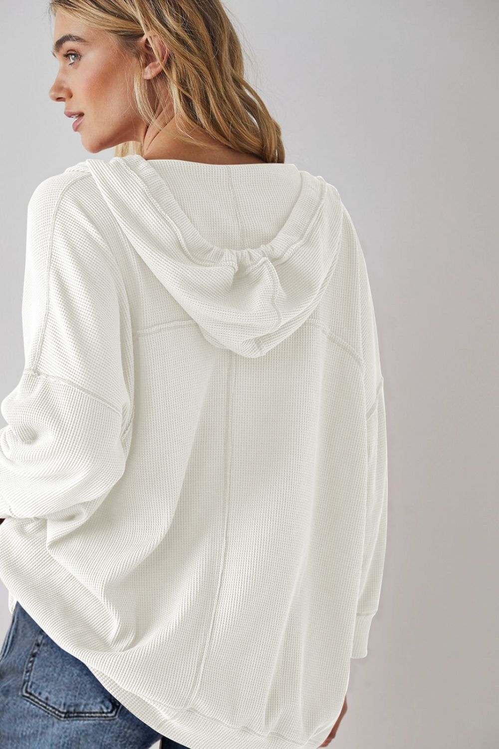 Exposed Seam Drawstring Long Sleeve Hoodie - Charming Charlie