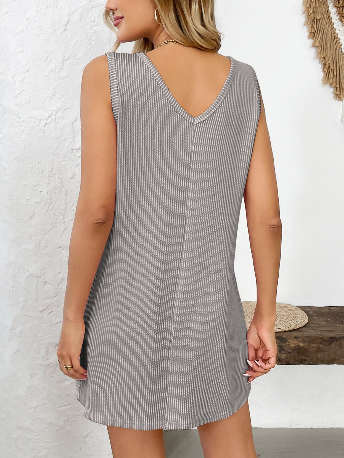Texture Pocketed V-Neck Tank Dress - Charming Charlie