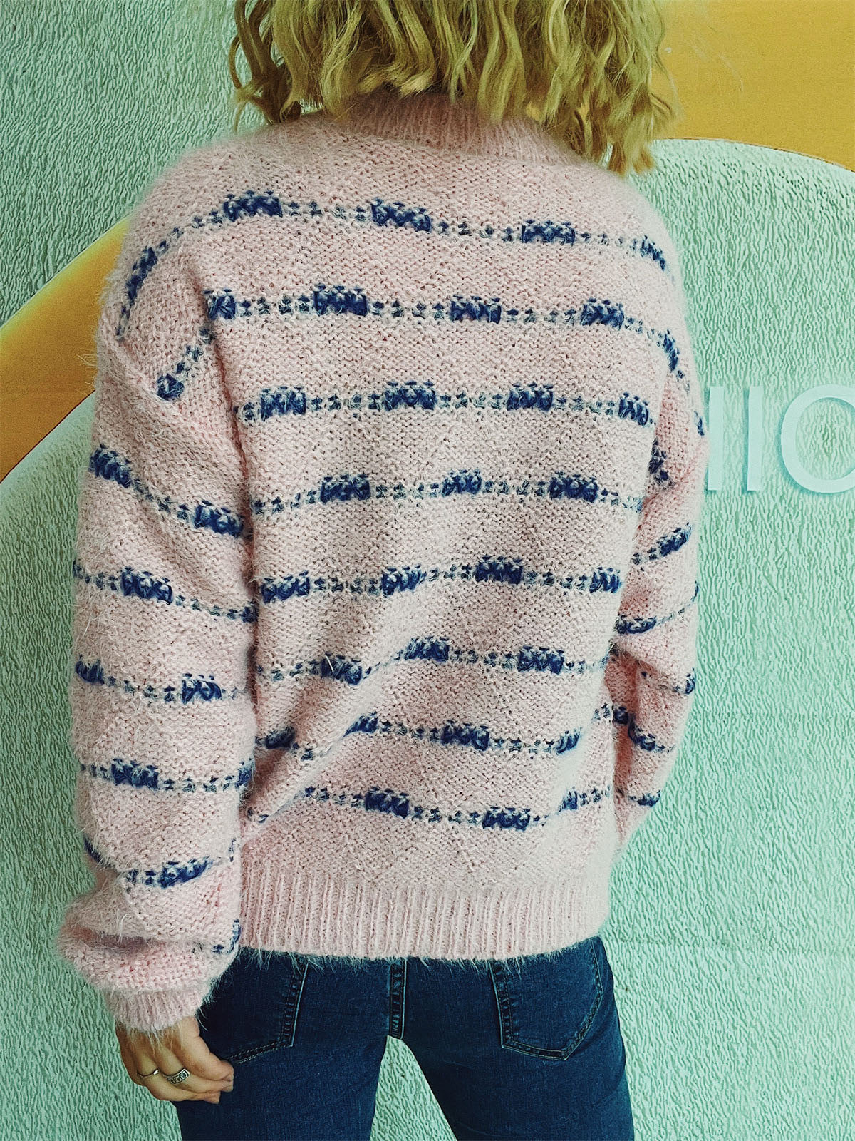 Striped Round Neck Long Sleeve Sweater - Charming Charlie