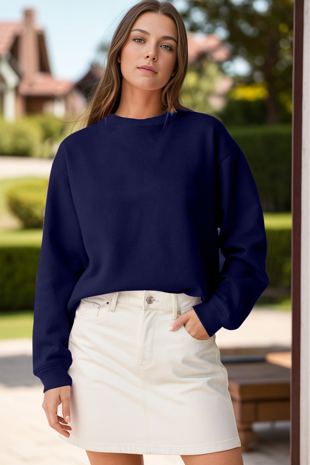 Round Neck Long Sleeve Sweatshirt - Charming Charlie