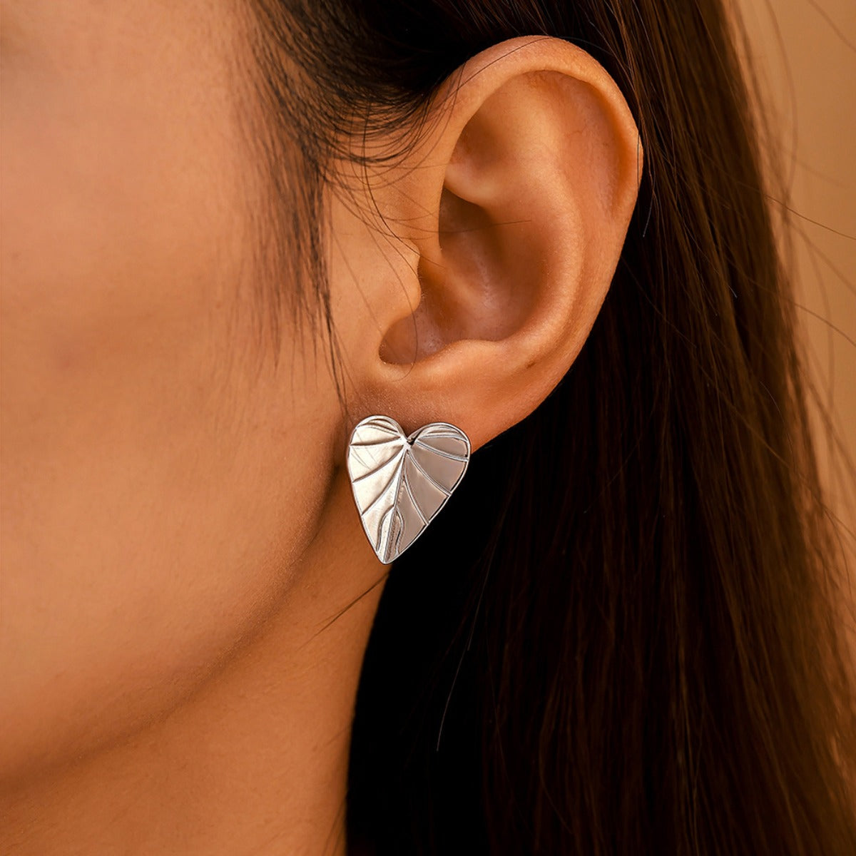 Stainless Steel Heart Leaf Stud Earring - Charming Charlie