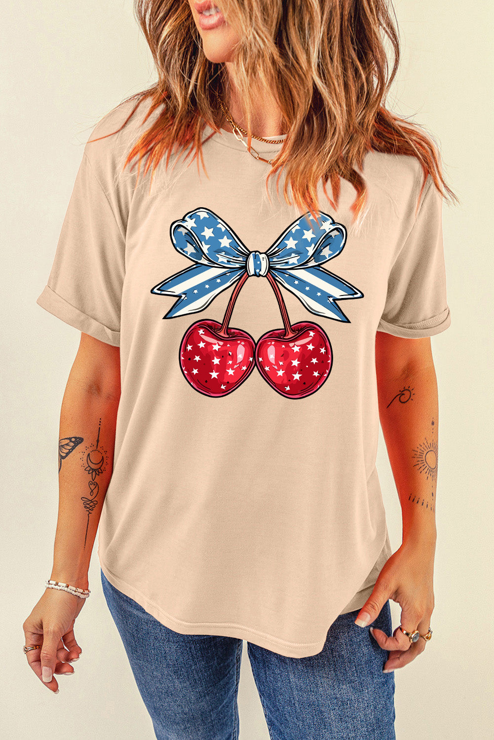 Cherry Graphic Round Neck Short Sleeve T-Shirt - Charming Charlie
