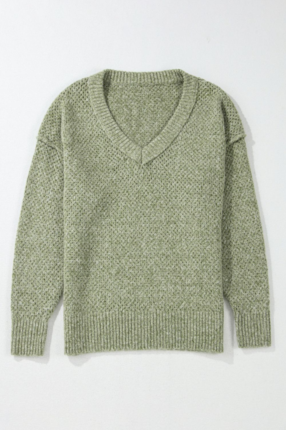 V-Neck Dropped Shoulder Long Sleeve Sweater - Charming Charlie