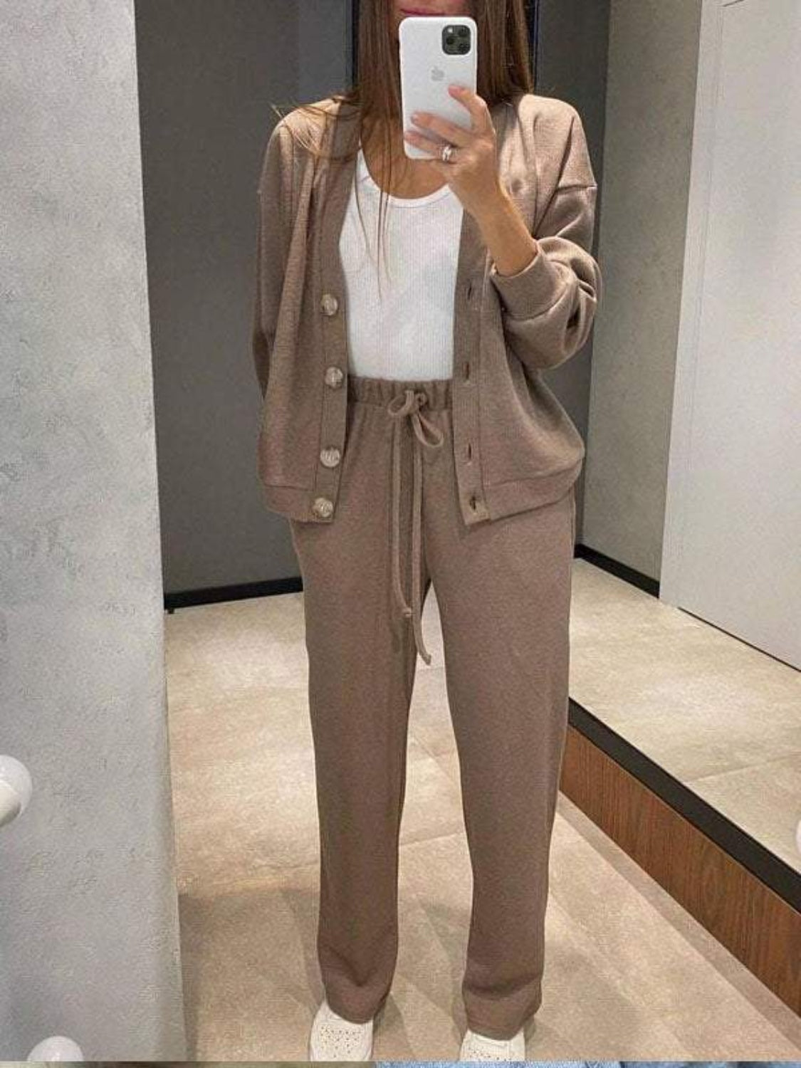 Full Size Button Up Long Sleeve Top and Pants Set - Charming Charlie