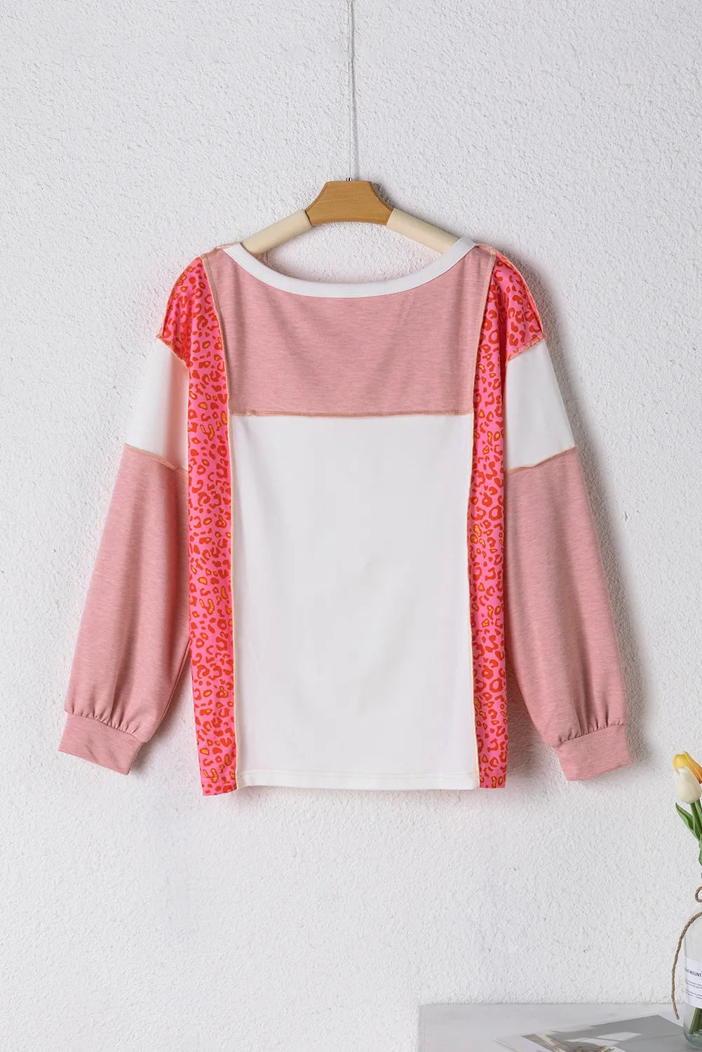Exposed Seam Leopard Color Block Round Neck Top - Charming Charlie