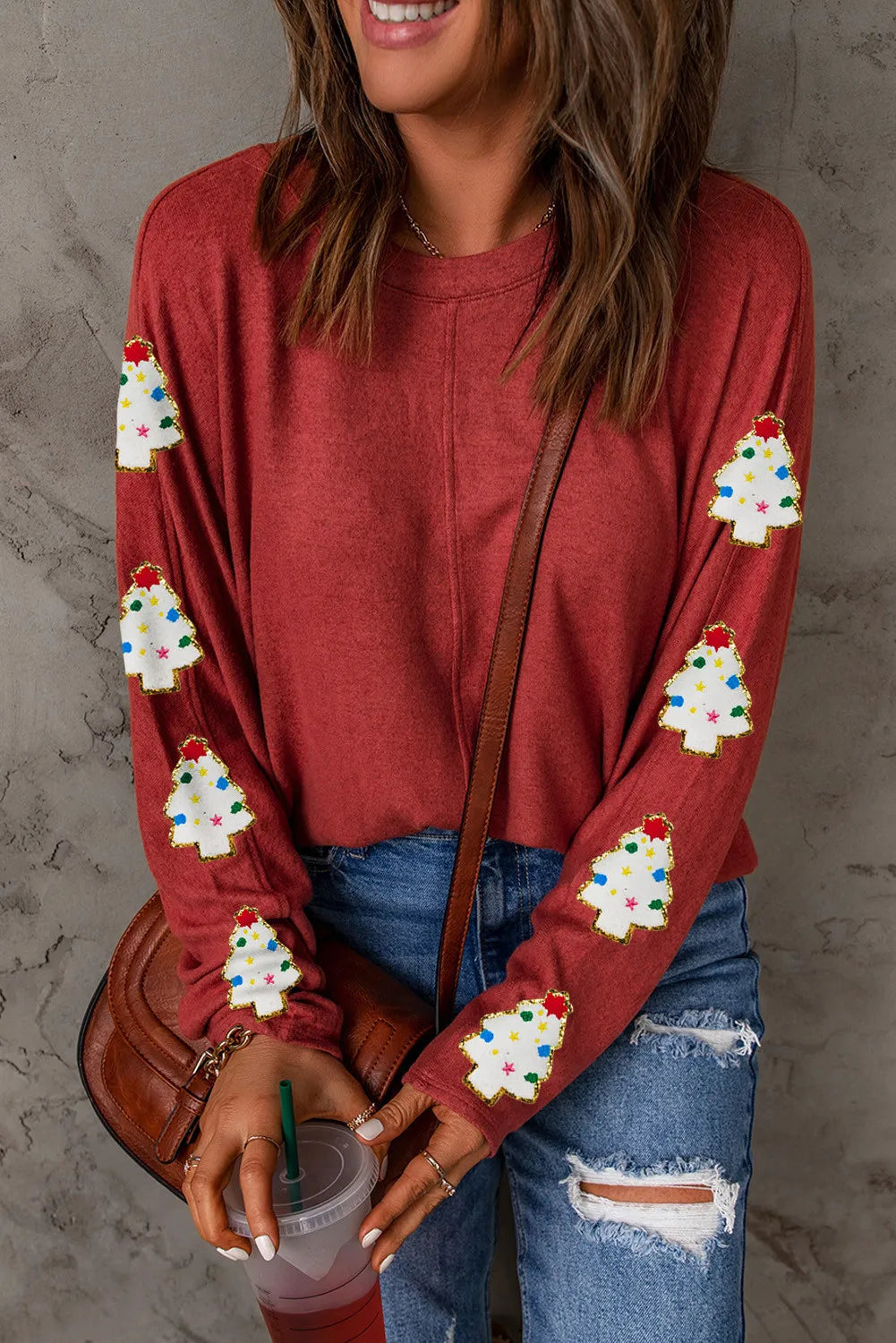 Christmas Tree Round Neck Long Sleeve Top - Charming Charlie