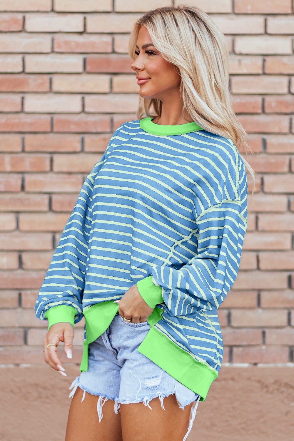 High-Low Striped Long Sleeve Sweatshirt - Charming Charlie