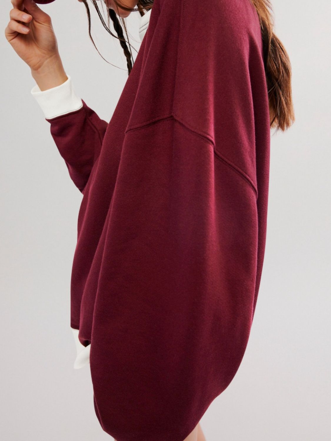Contrast Dropped Shoulder Long Sleeve Sweatshirt - Charming Charlie