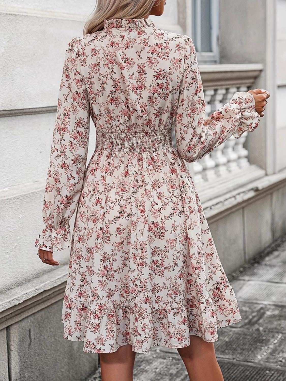 Ruffle Hem Floral Surplice Long Sleeve Dress - Charming Charlie