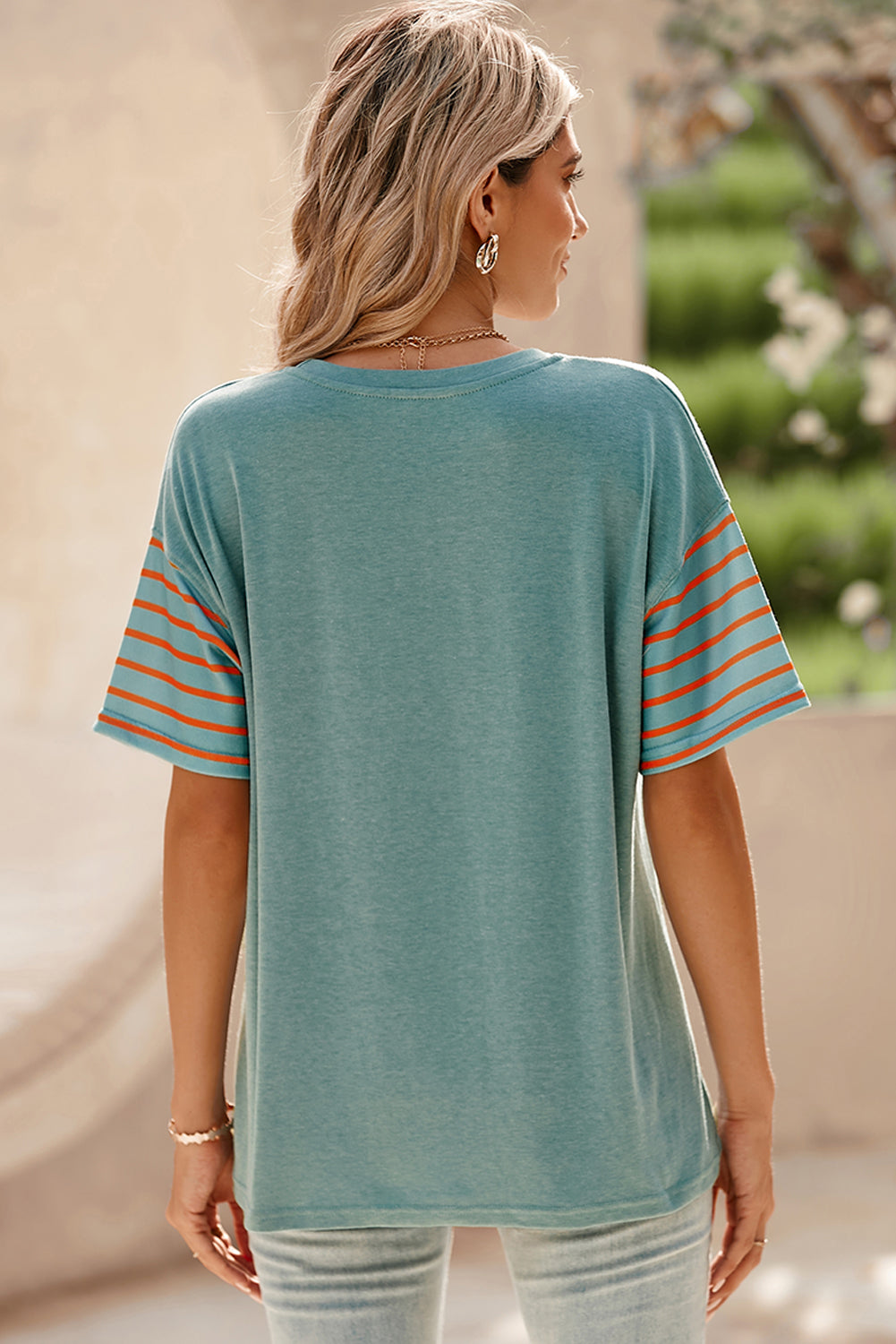 Striped Round Neck Short Sleeve T-Shirt - Charming Charlie