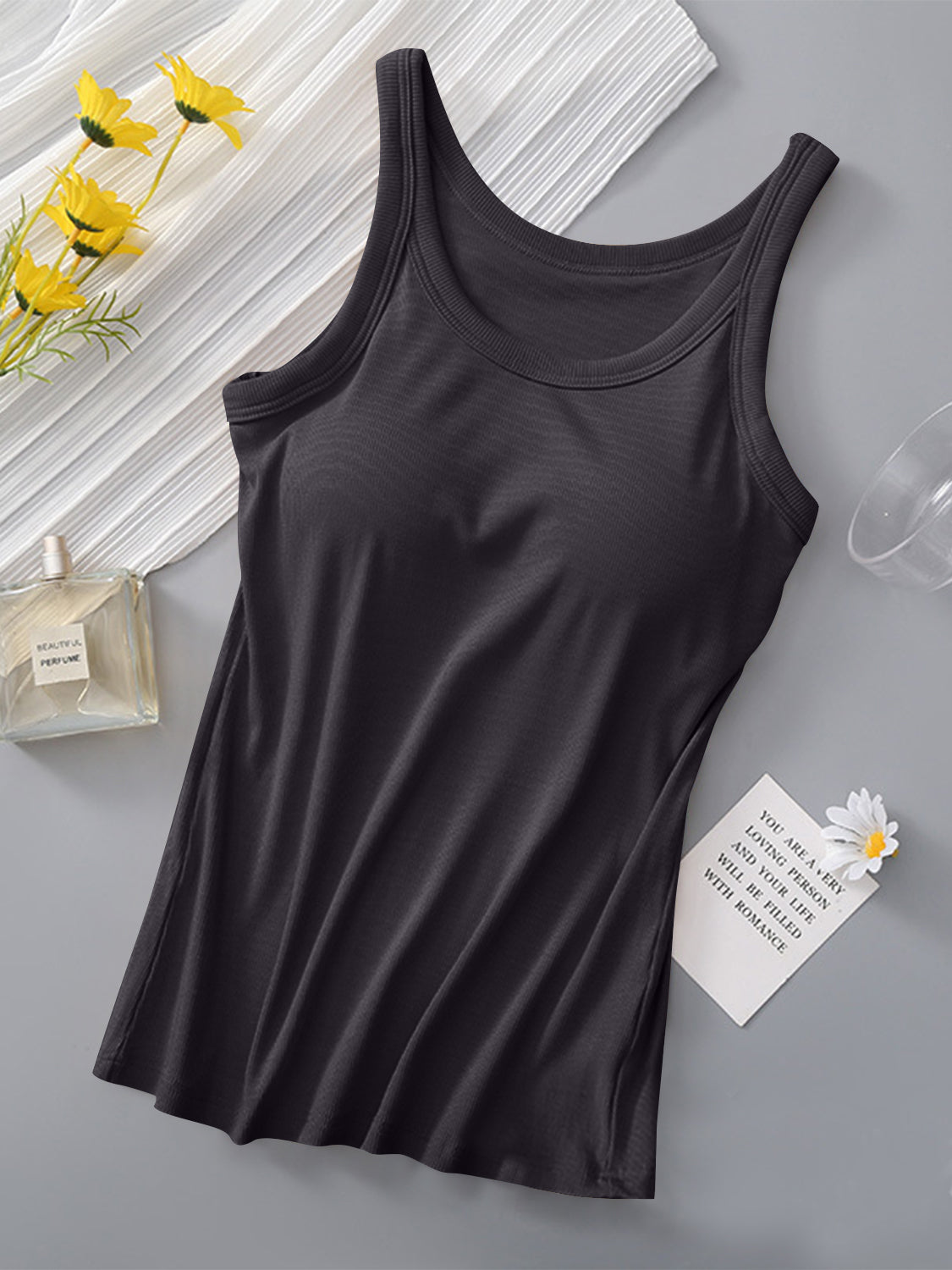 Round Neck Tank with Bra - Charming Charlie