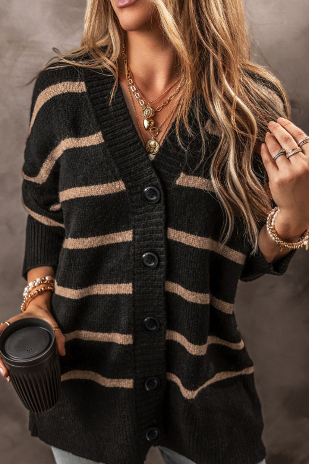 Striped Button Down Long Sleeve Cardigan - Charming Charlie