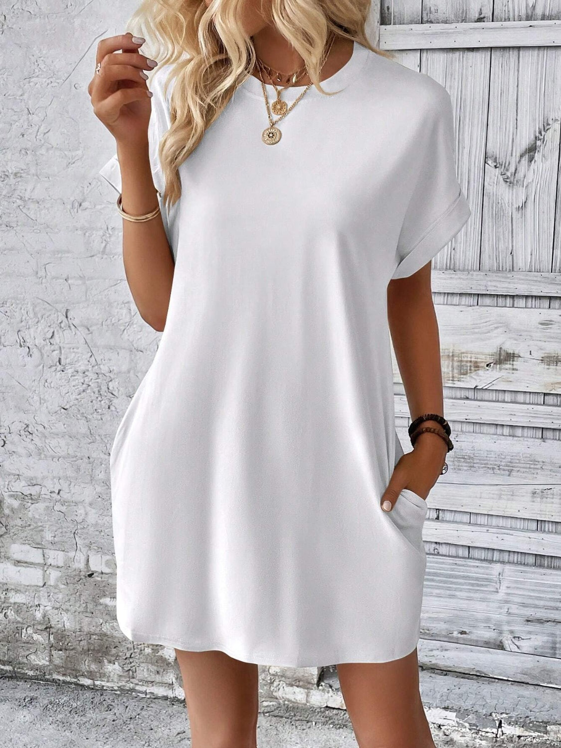 Round Neck Short Sleeve Mini Dress - Charming Charlie