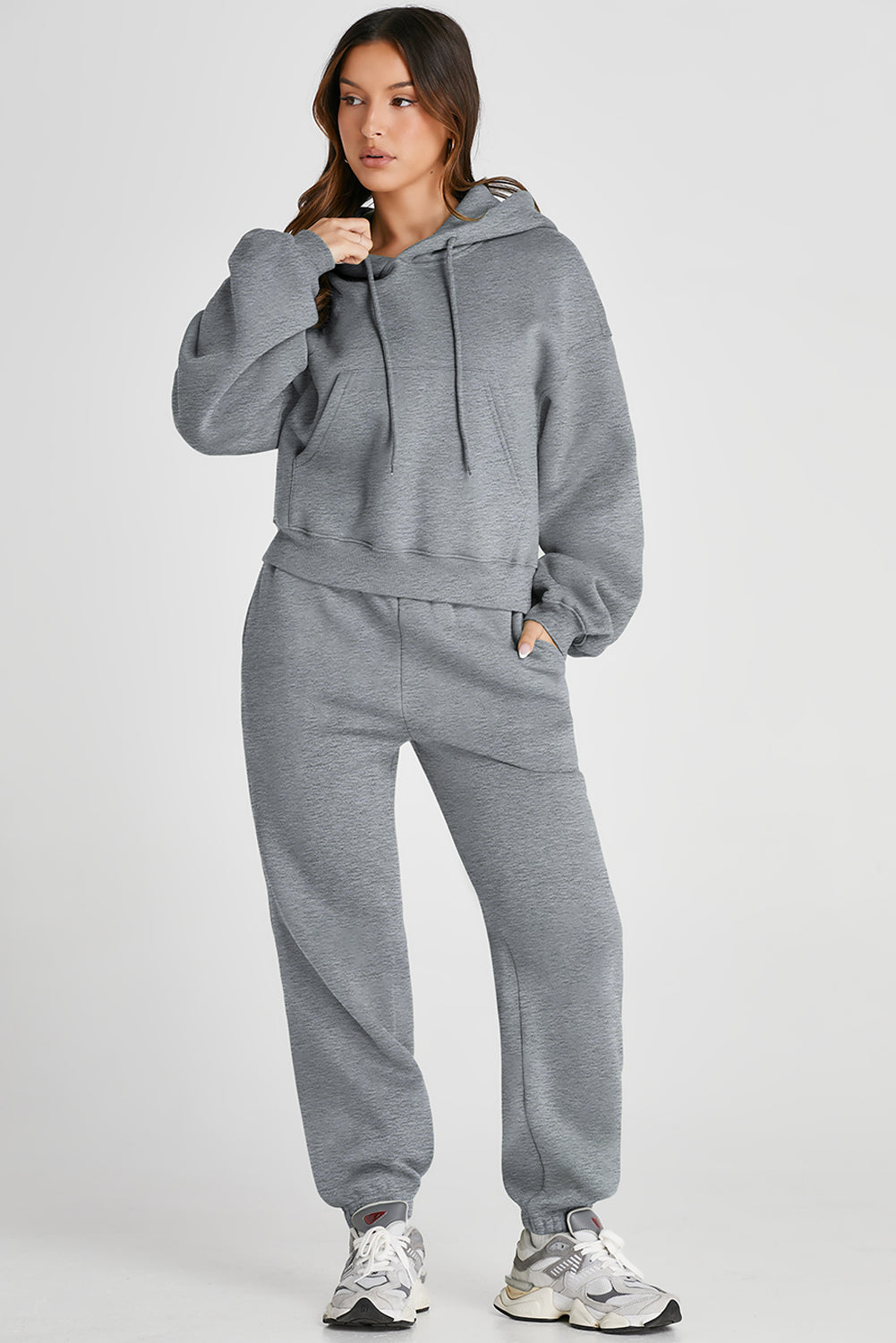 Dropped Shoulder Hooded Top and Pants Active Set - Charming Charlie