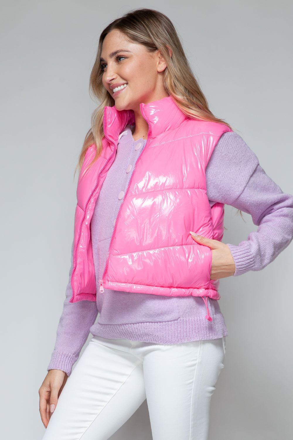 Snobbish Zip Up Turtleneck Shiny Quilted Vest - Charming Charlie