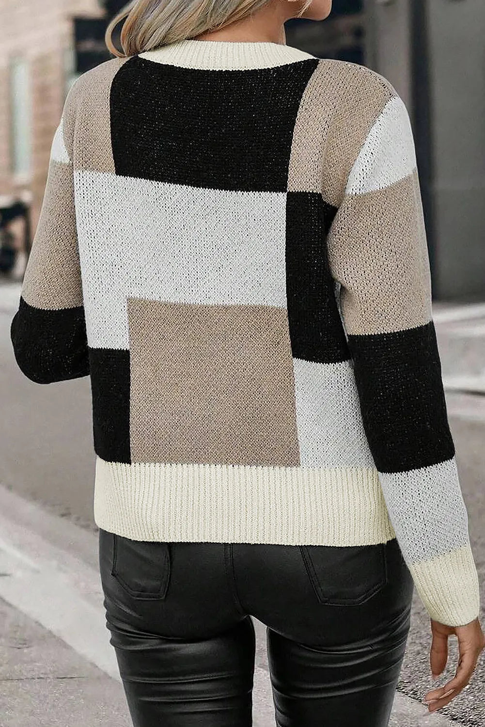 Color Block Round Neck Long Sleeve Sweater - Charming Charlie