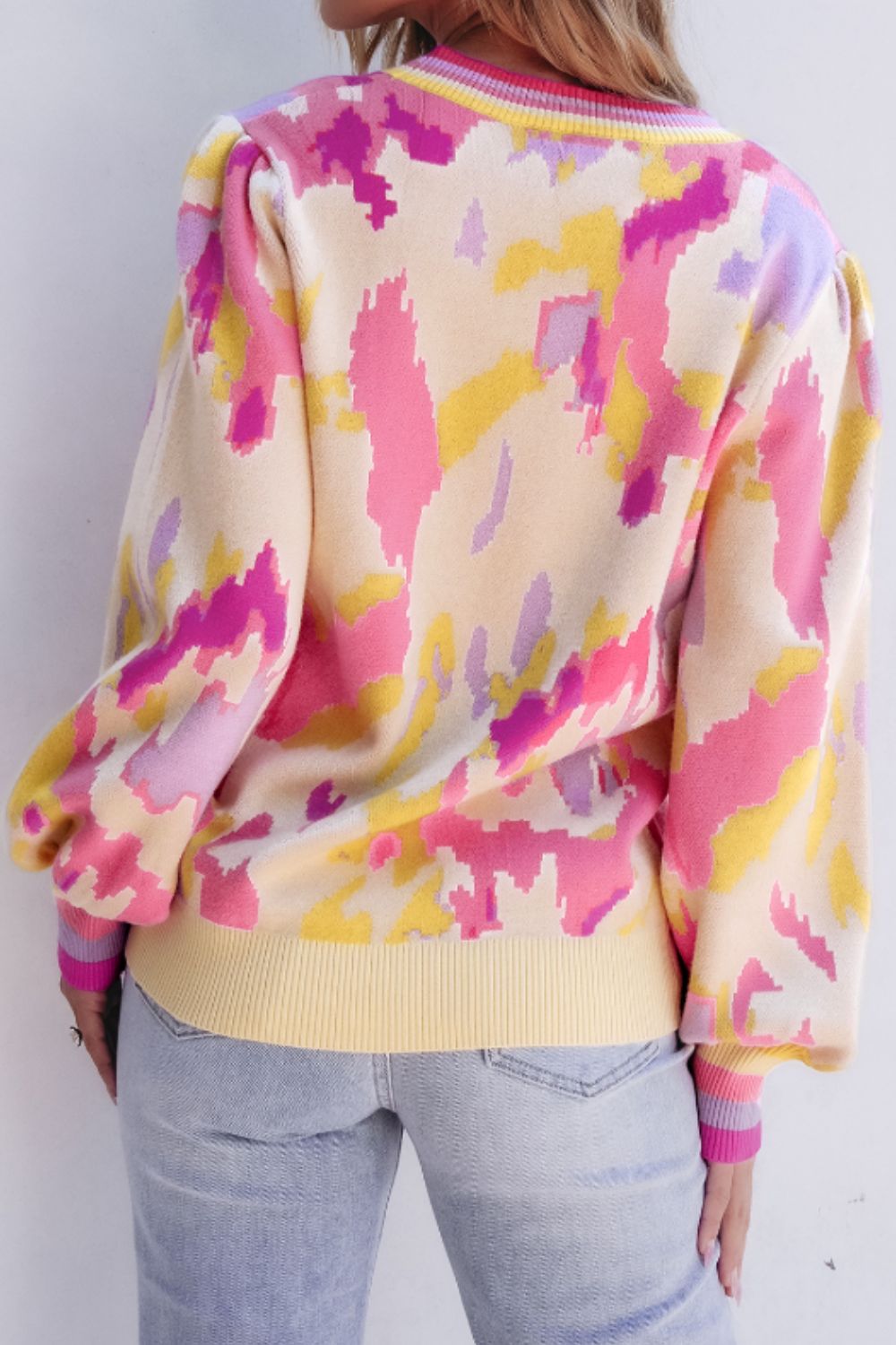 Contrast Round Neck Long Sleeve Sweater - Charming Charlie