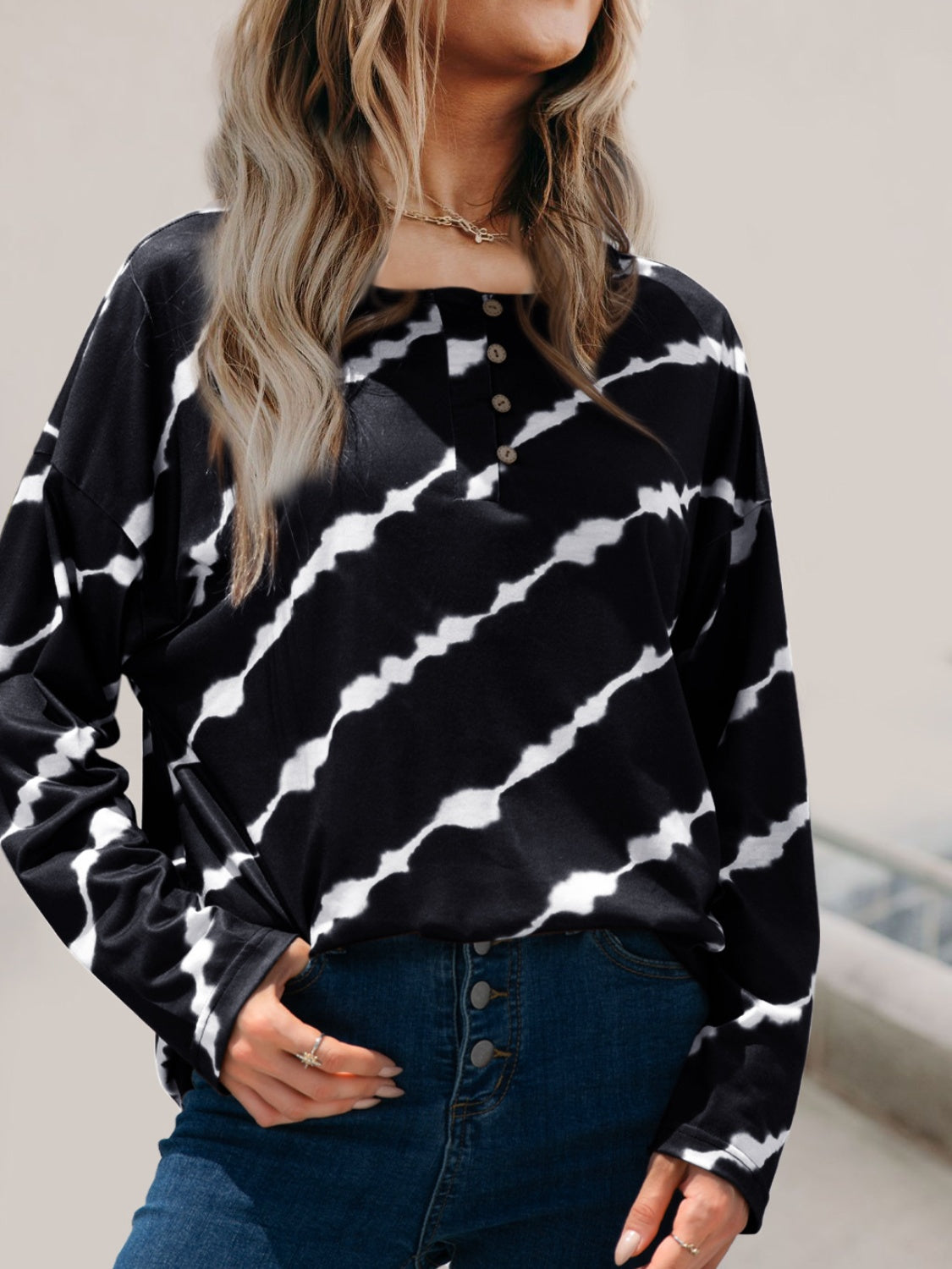 Striped Round Neck Long Sleeve T-Shirt - Charming Charlie