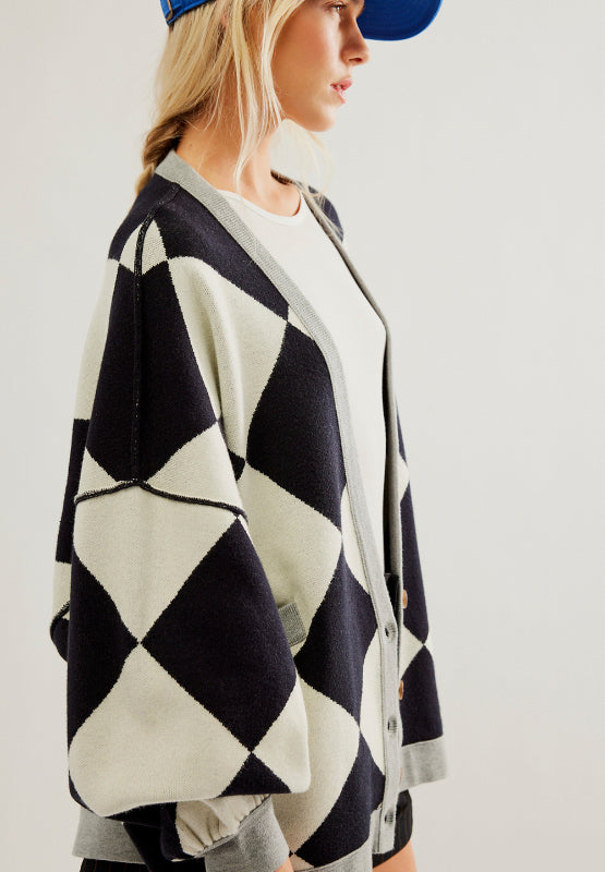 Color Block Button Down Long Sleeve Cardigan - Charming Charlie