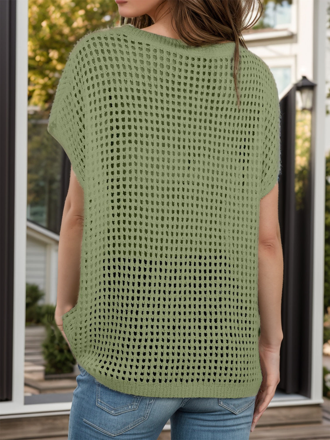 Openwork Round Neck Short Sleeve Cover-Up - Charming Charlie