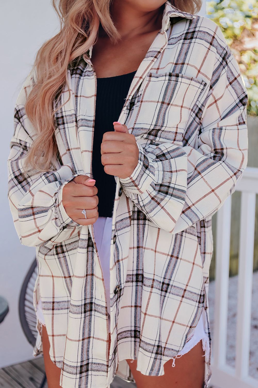 Plaid Button Up Long Sleeve Shacket - Charming Charlie