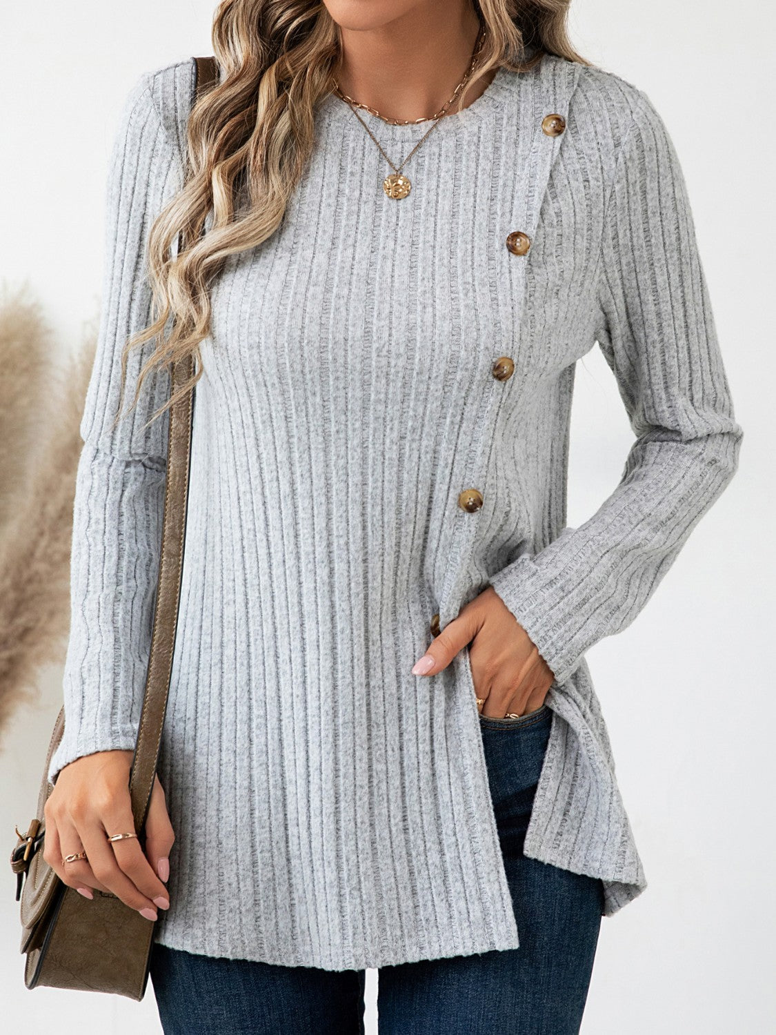 Round Neck Long Sleeve T-Shirt - Charming Charlie