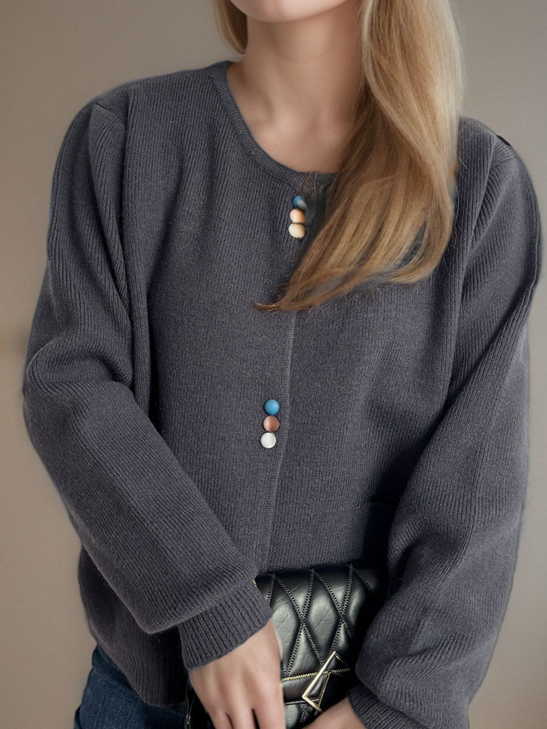 Button Down Long Sleeve Cardigan with Pockets - Charming Charlie